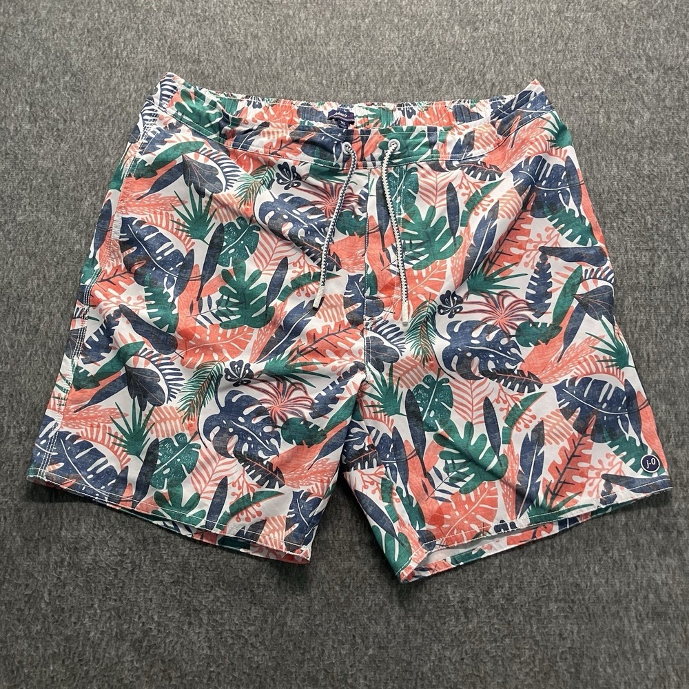 Johnnie O Swim Trunks Shorts Mens Size XL Blue Floral Tropical Swimsuit Lined